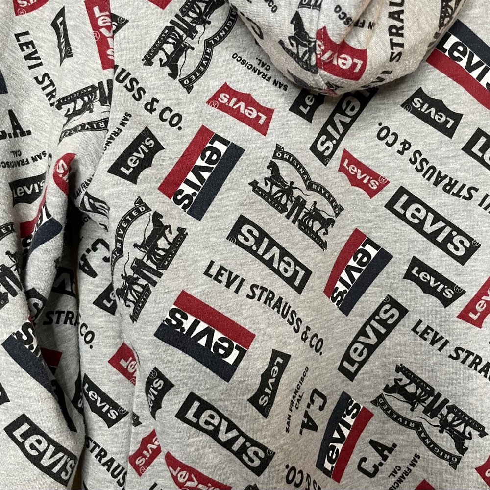 LEVI’S Kid’s Logo Allover Hoodie Grey Unisex L - Picture 6 of 10